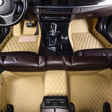 Beige Luxury Leather Diamond Car Floor Mats Stores