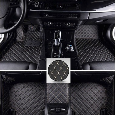 Black and Beige Stitching Luxury Leather Diamond Car Floor Mats Stores