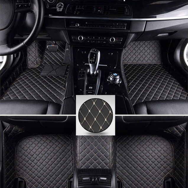 Black and Beige Stitching Luxury Leather Diamond Car Floor Mats Stores Black and Beige Stitching Luxury Leather Diamond Car Floor Mats Stores