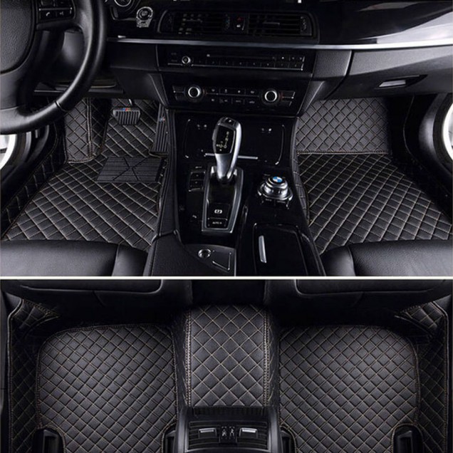Black and Beige Stitching Luxury Leather Diamond Car Floor Mats Stores Black and Beige Stitching Luxury Leather Diamond Car Floor Mats Stores