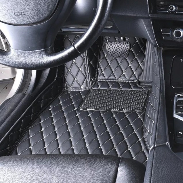 Black and Beige Stitching Luxury Leather Diamond Car Floor Mats Stores Black and Beige Stitching Luxury Leather Diamond Car Floor Mats Stores