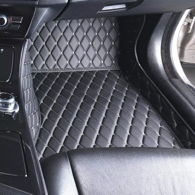 Black and Beige Stitching Luxury Leather Diamond Car Floor Mats Stores Black and Beige Stitching Luxury Leather Diamond Car Floor Mats Stores