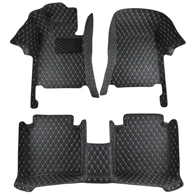 Black and Beige Stitching Luxury Leather Diamond Car Floor Mats Stores Black and Beige Stitching Luxury Leather Diamond Car Floor Mats Stores