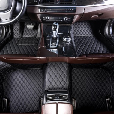 Black and Black Stitching Luxury Leather Diamond Car Floor Mats Stores