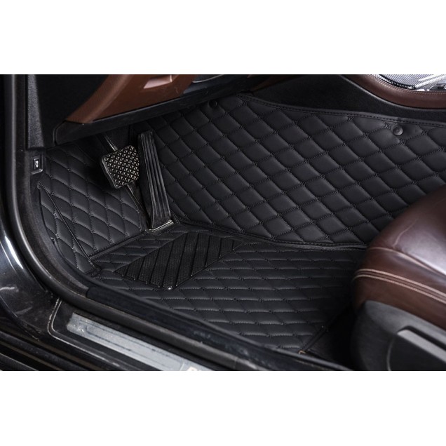 Black and Black Stitching Luxury Leather Diamond Car Floor Mats Stores Black and Black Stitching Luxury Leather Diamond Car Floor Mats Stores