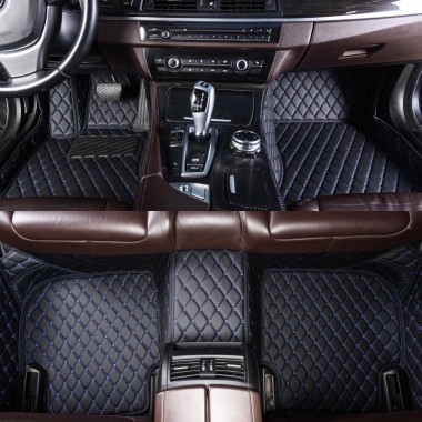 Black and Blue Stitching Luxury Leather Diamond Car Floor Mats Stores