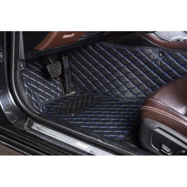 Black and Blue Stitching Luxury Leather Diamond Car Floor Mats Stores Black and Blue Stitching Luxury Leather Diamond Car Floor Mats Stores