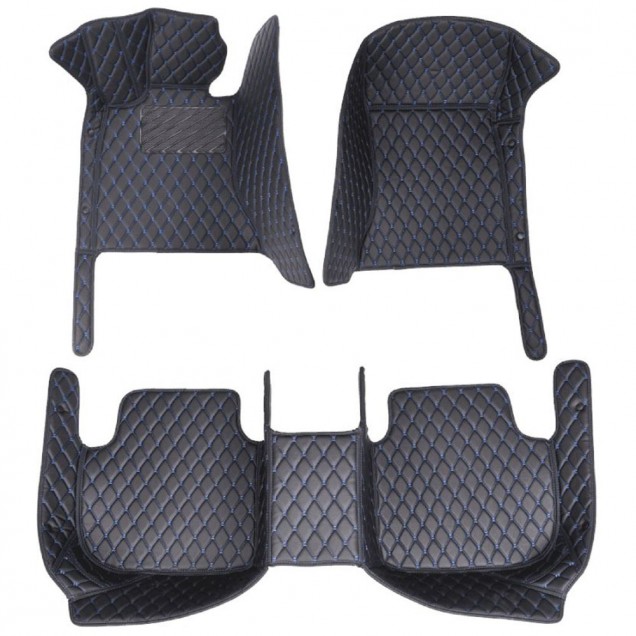 Black and Blue Stitching Luxury Leather Diamond Car Floor Mats Stores Black and Blue Stitching Luxury Leather Diamond Car Floor Mats Stores