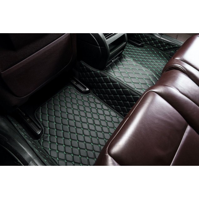 Black and Green Stitching Luxury Leather Diamond Car Mats Stores Black and Green Stitching Luxury Leather Diamond Car Mats Stores