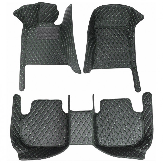Black and Green Stitching Luxury Leather Diamond Car Mats Stores Black and Green Stitching Luxury Leather Diamond Car Mats Stores