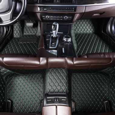 Black and Green Stitching Luxury Leather Diamond Car Floor Mats Stores