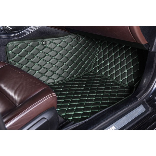 Black and Green Stitching Luxury Leather Diamond Car Floor Mats Stores Black and Green Stitching Luxury Leather Diamond Car Floor Mats Stores