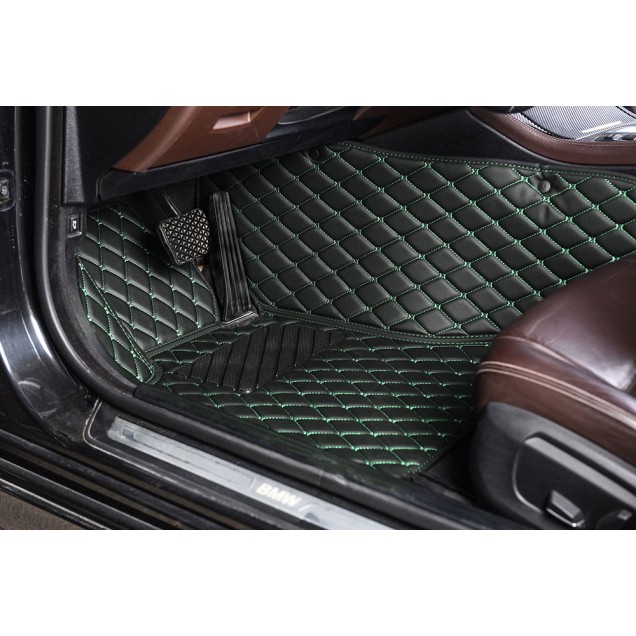 Black and Green Stitching Luxury Leather Diamond Car Mats Stores Black and Green Stitching Luxury Leather Diamond Car Mats Stores