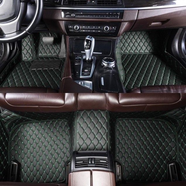 Black and Green Stitching Luxury Leather Diamond Car Mats Stores Black and Green Stitching Luxury Leather Diamond Car Mats Stores