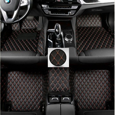 Black and Orange Stitching Luxury Leather Diamond Car Floor Mats Stores