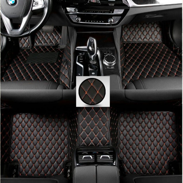 Black and Orange Stitching Luxury Leather Diamond Car Floor Mats Stores Black and Orange Stitching Luxury Leather Diamond Car Floor Mats Stores