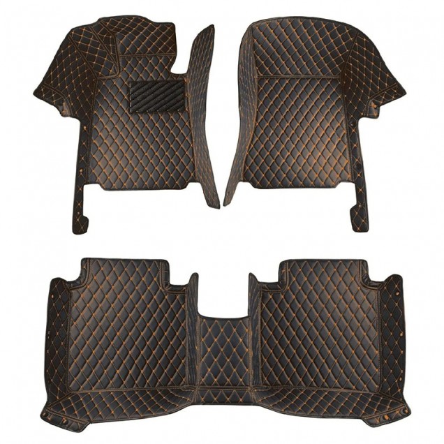 Black and Orange Stitching Luxury Leather Diamond Car Floor Mats Stores Black and Orange Stitching Luxury Leather Diamond Car Floor Mats Stores