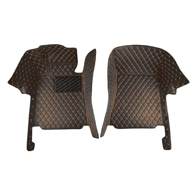Black and Orange Stitching Luxury Leather Diamond Car Floor Mats Stores Black and Orange Stitching Luxury Leather Diamond Car Floor Mats Stores
