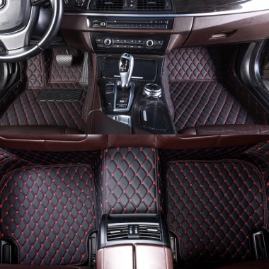 Black and Red Stitching Luxury Leather Diamond Car Floor Mats Stores