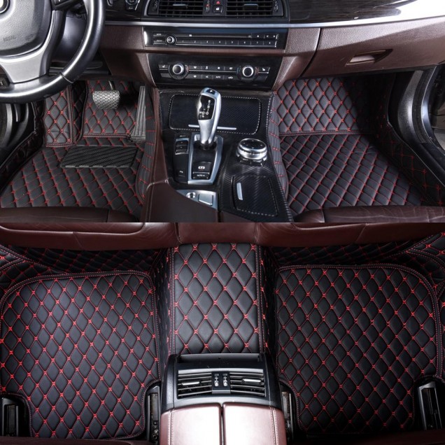 Black and Red Stitching Luxury Leather Diamond Car Floor Mats Stores Black and Red Stitching Luxury Leather Diamond Car Floor Mats Stores