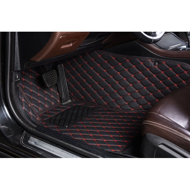 Black and Red Stitching Luxury Leather Diamond Car Floor Mats Stores Black and Red Stitching Luxury Leather Diamond Car Floor Mats Stores