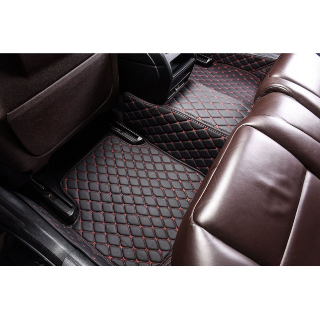 Black and Red Stitching Luxury Leather Diamond Car Floor Mats Stores Black and Red Stitching Luxury Leather Diamond Car Floor Mats Stores