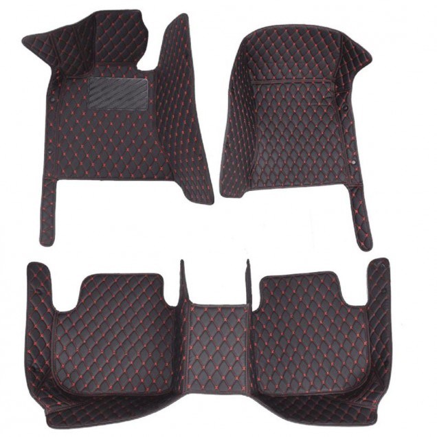 Black and Red Stitching Luxury Leather Diamond Car Floor Mats Stores Black and Red Stitching Luxury Leather Diamond Car Floor Mats Stores