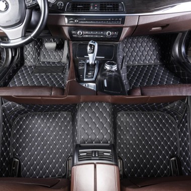 Black and White Stitching Luxury Leather Diamond Car Floor Mats Stores