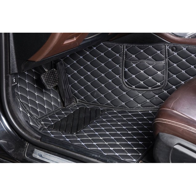 Black and White Stitching Luxury Leather Diamond Car Floor Mats Stores Black and White Stitching Luxury Leather Diamond Car Floor Mats Stores