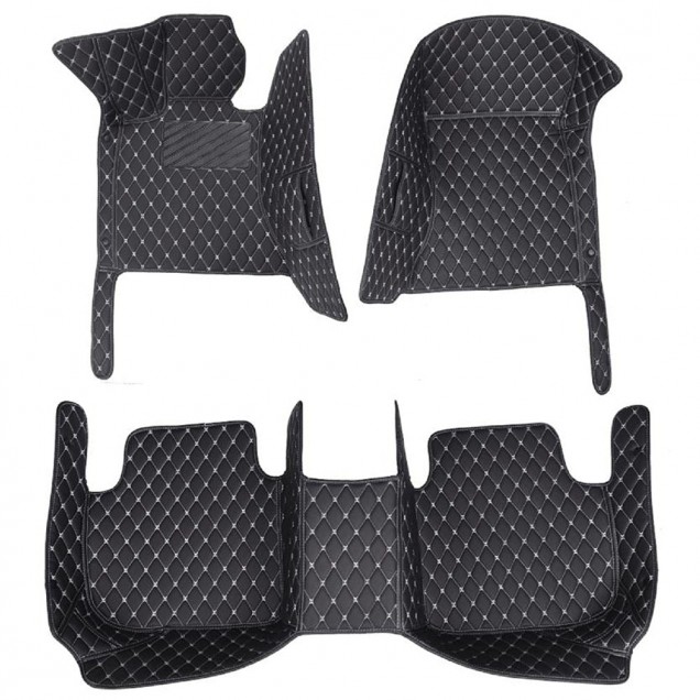 Black and White Stitching Luxury Leather Diamond Car Floor Mats Stores Black and White Stitching Luxury Leather Diamond Car Floor Mats Stores