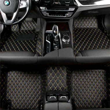 Black and Yellow Stitching Luxury Leather Diamond Car Floor Mats Stores