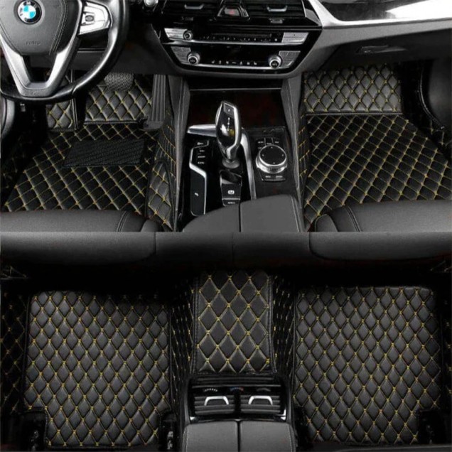 Black and Yellow Stitching Luxury Leather Diamond Car Floor Mats Stores Black and Yellow Stitching Luxury Leather Diamond Car Floor Mats Stores