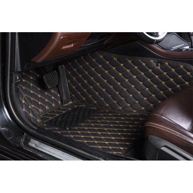 Black and Yellow Stitching Luxury Leather Diamond Car Floor Mats Stores Black and Yellow Stitching Luxury Leather Diamond Car Floor Mats Stores