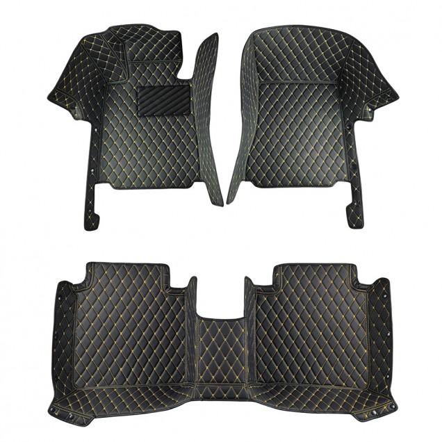 Black and Yellow Stitching Luxury Leather Diamond Car Floor Mats Stores Black and Yellow Stitching Luxury Leather Diamond Car Floor Mats Stores