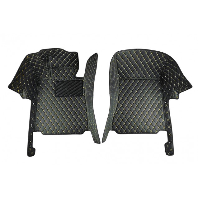Black and Yellow Stitching Luxury Leather Diamond Car Floor Mats Stores Black and Yellow Stitching Luxury Leather Diamond Car Floor Mats Stores
