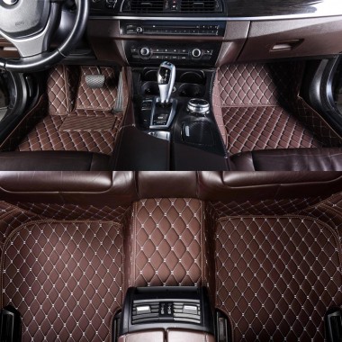 Dark Brown Luxury Leather Diamond Car Floor Mats Stores