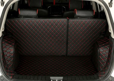 Black and Red Stitching Full Cover Luxury Leather Diamond Trunk Car Mats Stores