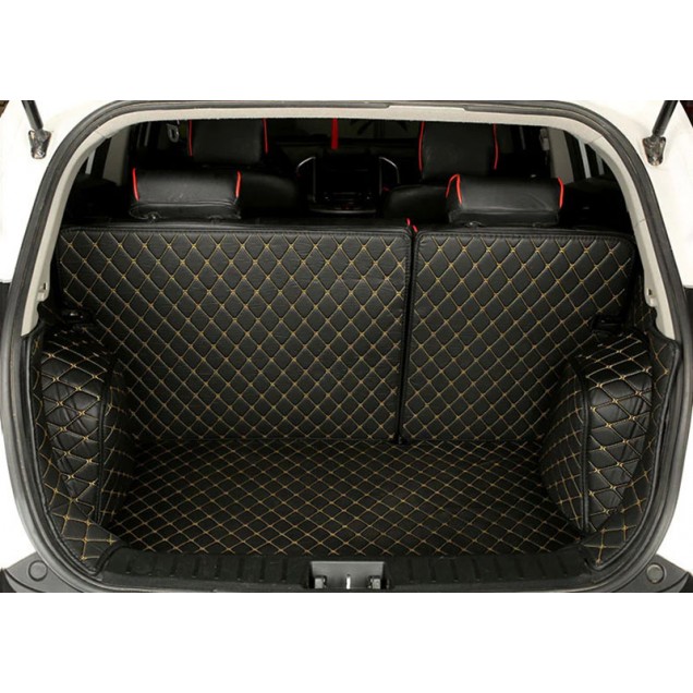 Black and Yellow Stitching Full Cover Luxury Leather Diamond Trunk Car Mats Stores Black and Yellow Stitching Full Cover Luxury Leather Diamond Trunk Car Mats Stores