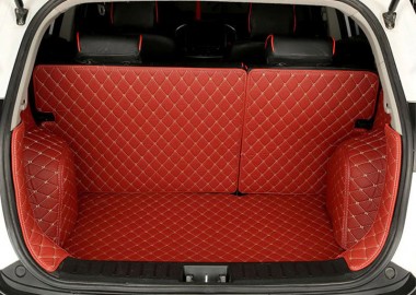 Wine Red Full Cover Luxury Leather Diamond Trunk Car Mats Stores