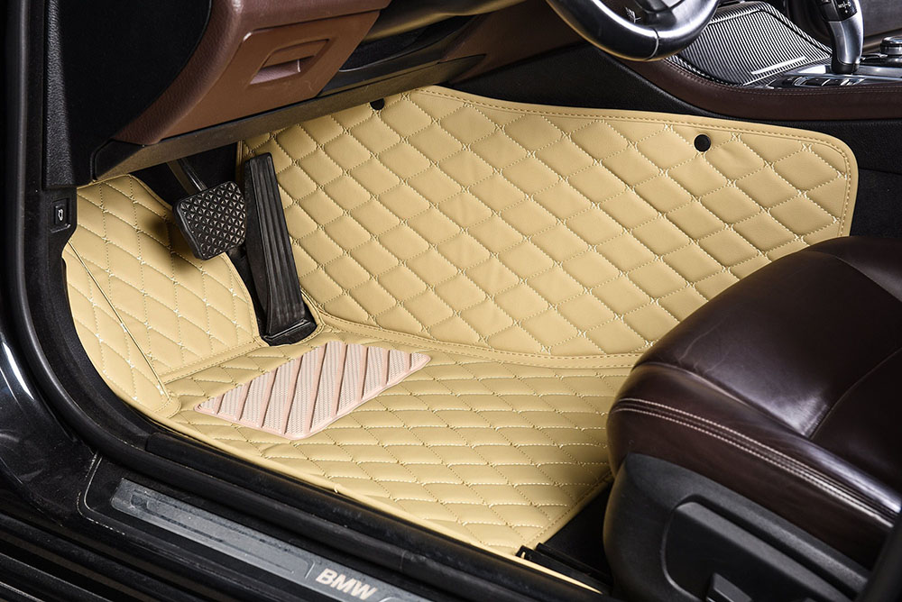 Beige Luxury Leather Diamond Car Mats Stores