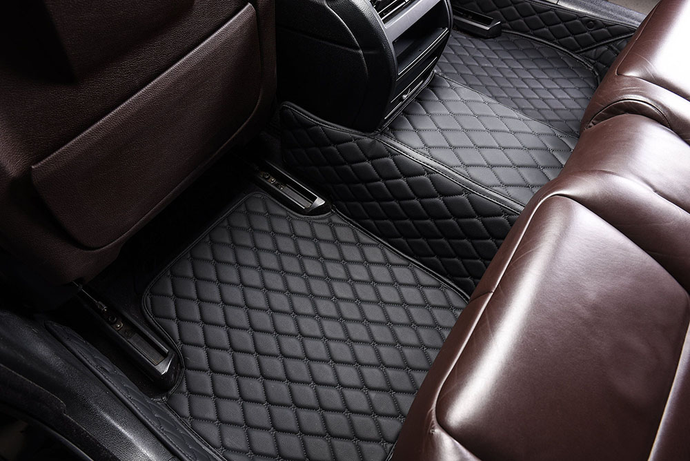 Black and Black Stitching Luxury Leather Diamond Car Mats Stores