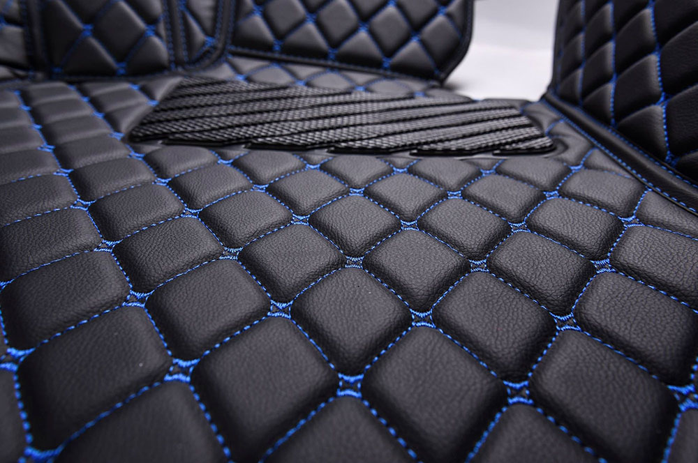 Black and Blue Stitching Luxury Leather Diamonds Car Floor Mats Stores