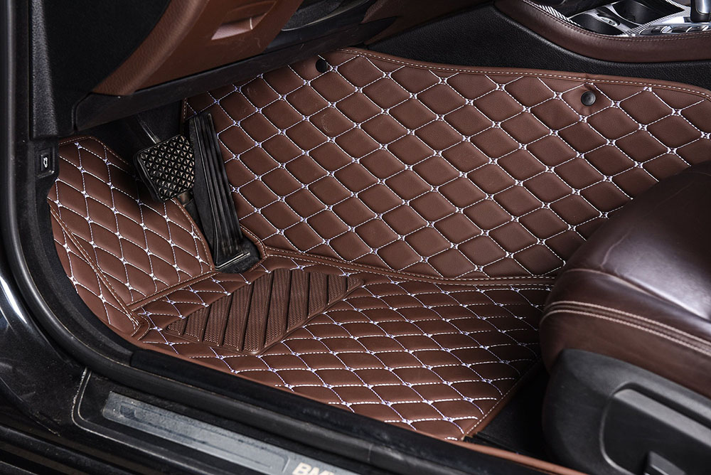 Dark Brown Luxury Leather Diamond Car Mats Stores