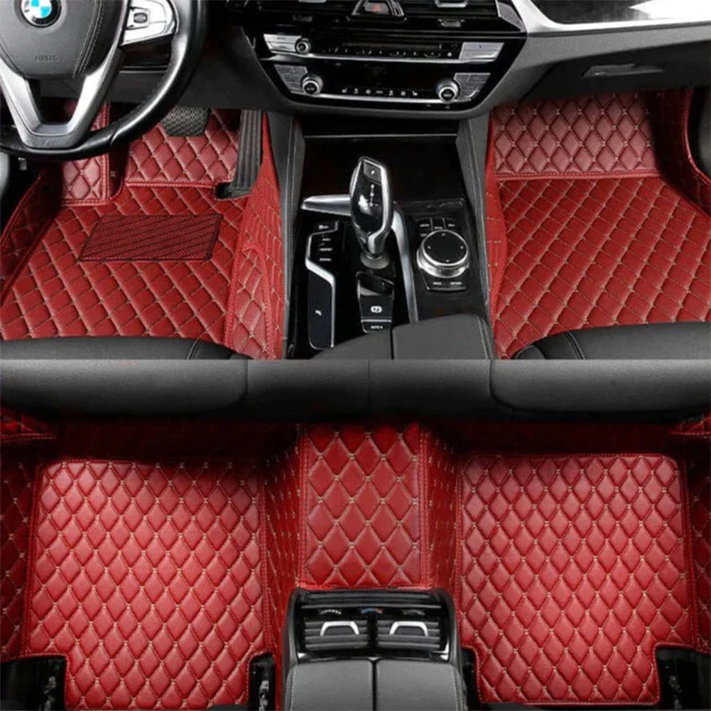 Wine Red Luxury Leather Diamond Car Mats Stores