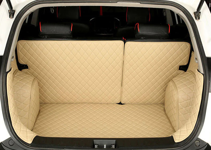 Beige Full Cover Luxury Leather Diamond Trunk Car Mats Stores