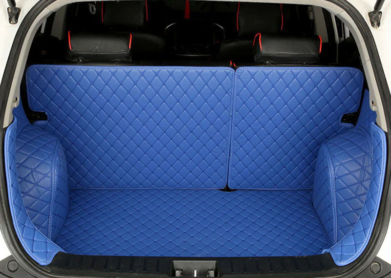 Blue Full Cover Luxury Leather Diamond Trunk Car Mats Stores