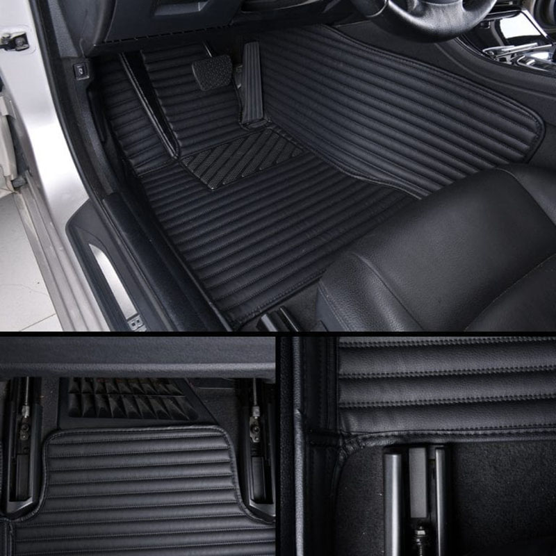 Black Luxury Leather Stripe Car Mats Stores