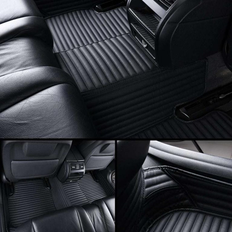 Black Luxury Leather Stripe Car Mats Stores