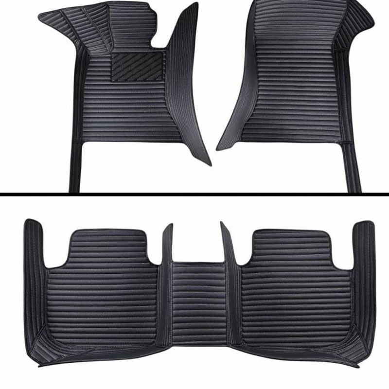Black Luxury Leather Stripe Car Mats Stores
